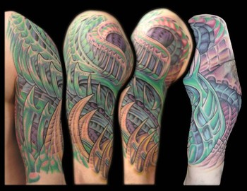 Tattoos - Aaron Goolsby - Bio- Organic / Mech Half -Sleeve Panoramic